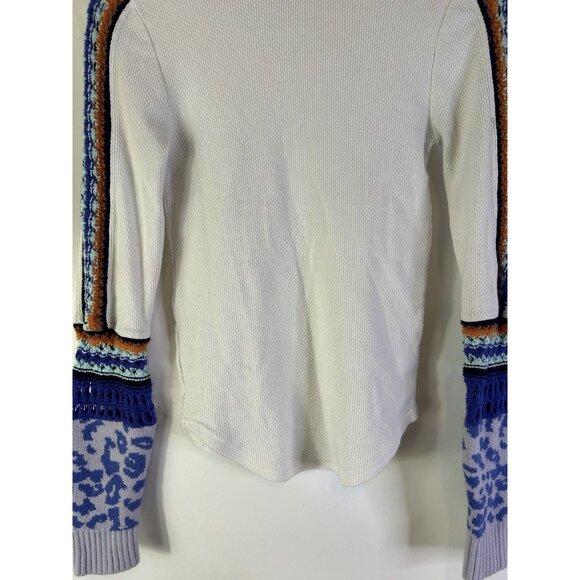 Free People Switch It Up Cuff Waffle Knit Thermal Shirt White - Picture 4 of 7
